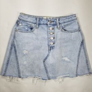 Free People Denim Mini Skirt Exposed Button Fly